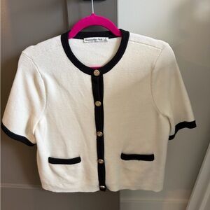 Abercrombie & Fitch Cream Cardigan with Black Trim and Gold Button